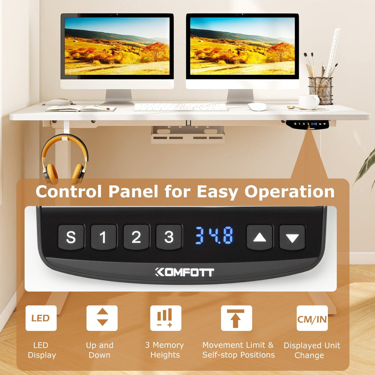 Electric Standing Desk Height Adjustable with 3 Memory Heights White