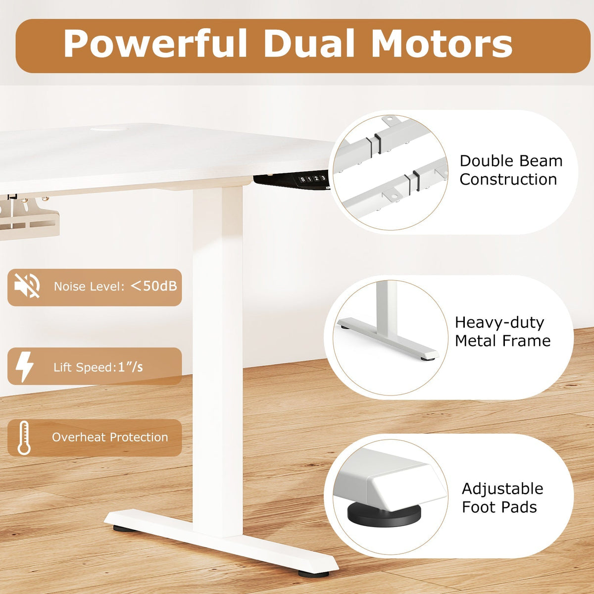 Electric Standing Desk Height Adjustable with 3 Memory Heights White