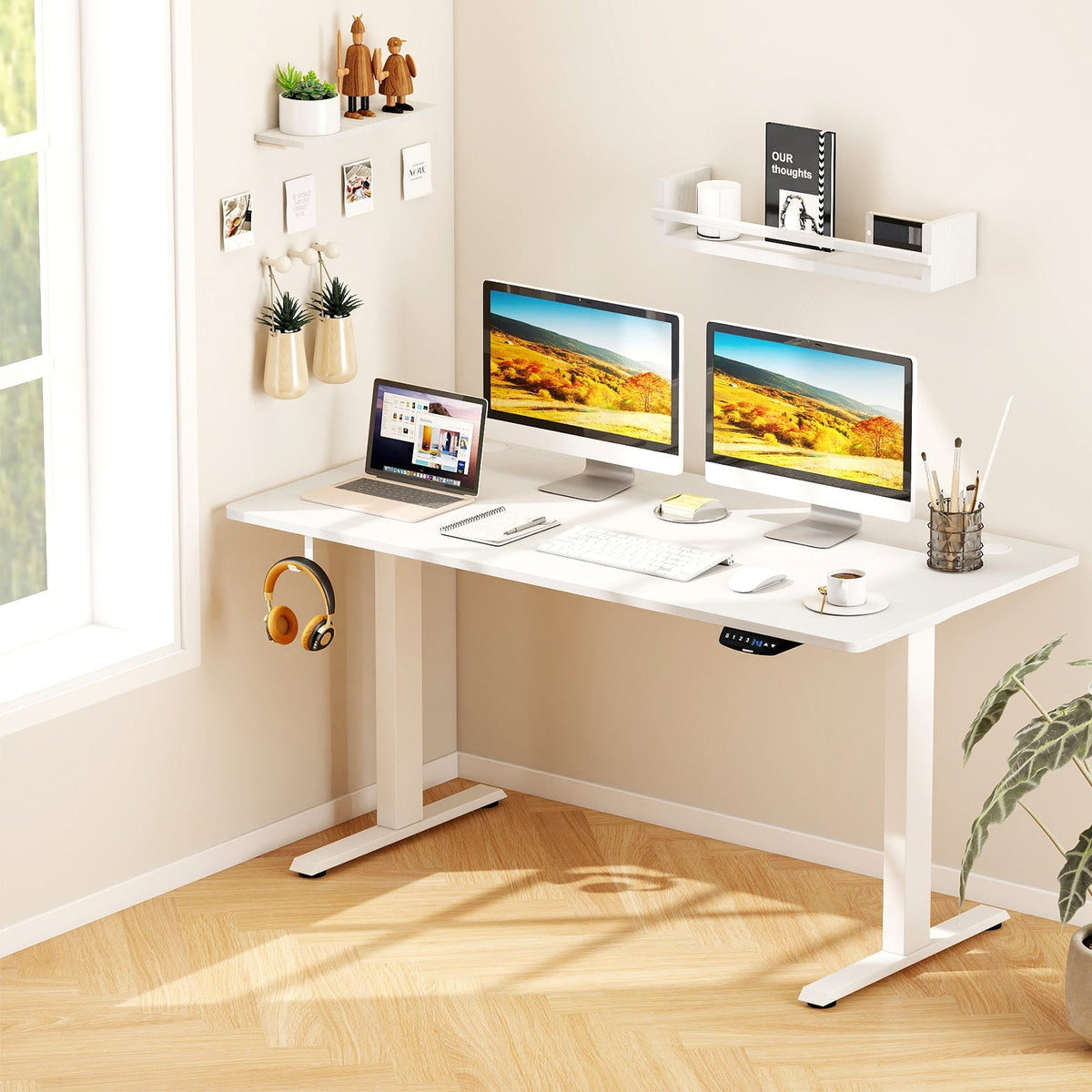 Electric Standing Desk Height Adjustable with 3 Memory Heights White
