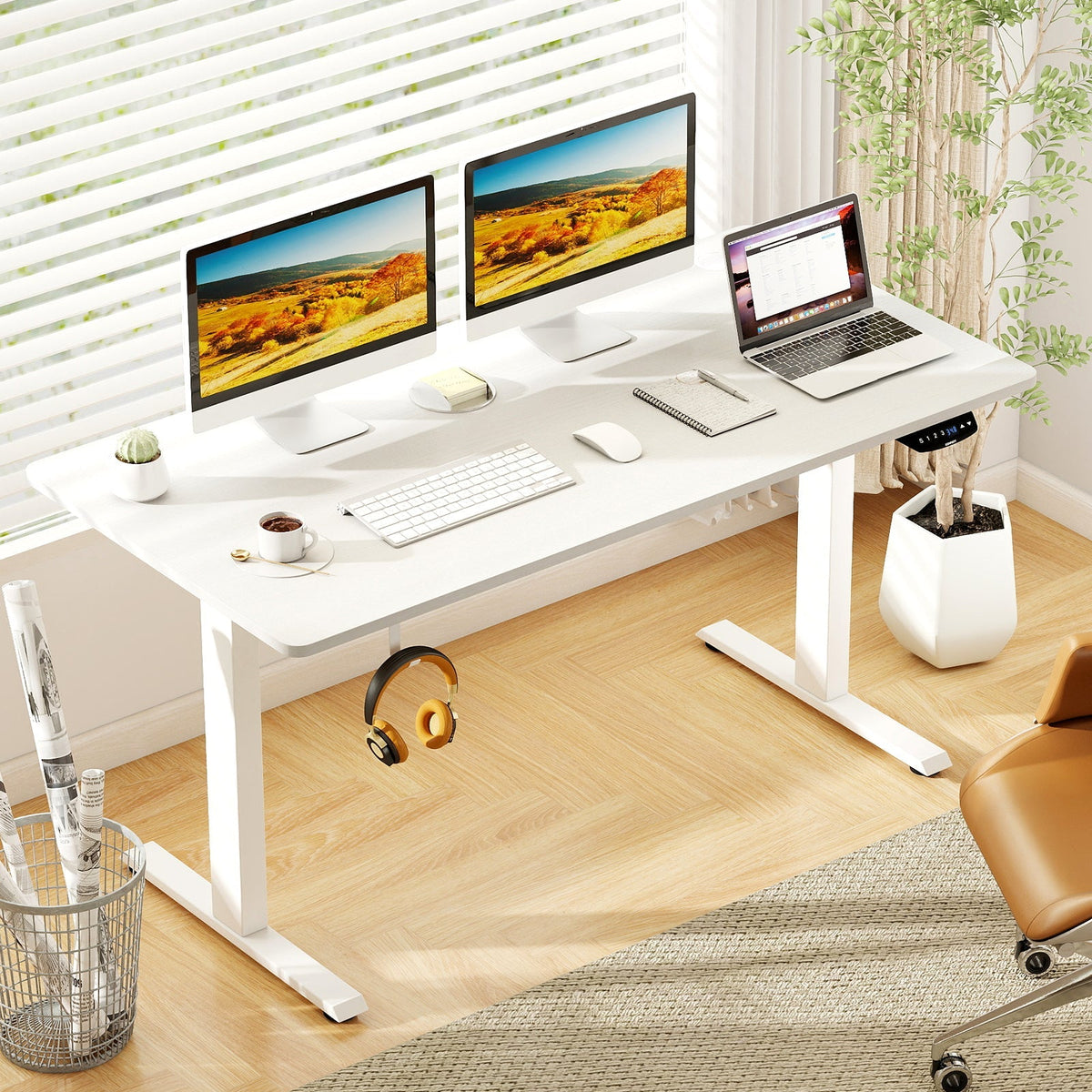 Electric Standing Desk Height Adjustable with 3 Memory Heights White
