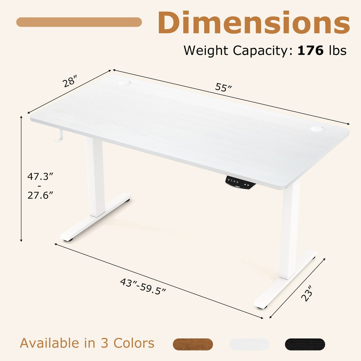 Electric Standing Desk Height Adjustable with 3 Memory Heights White