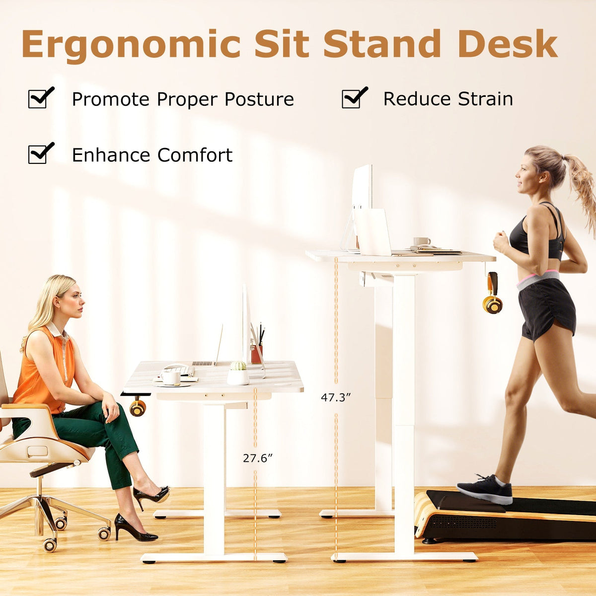 Electric Standing Desk Height Adjustable with 3 Memory Heights White