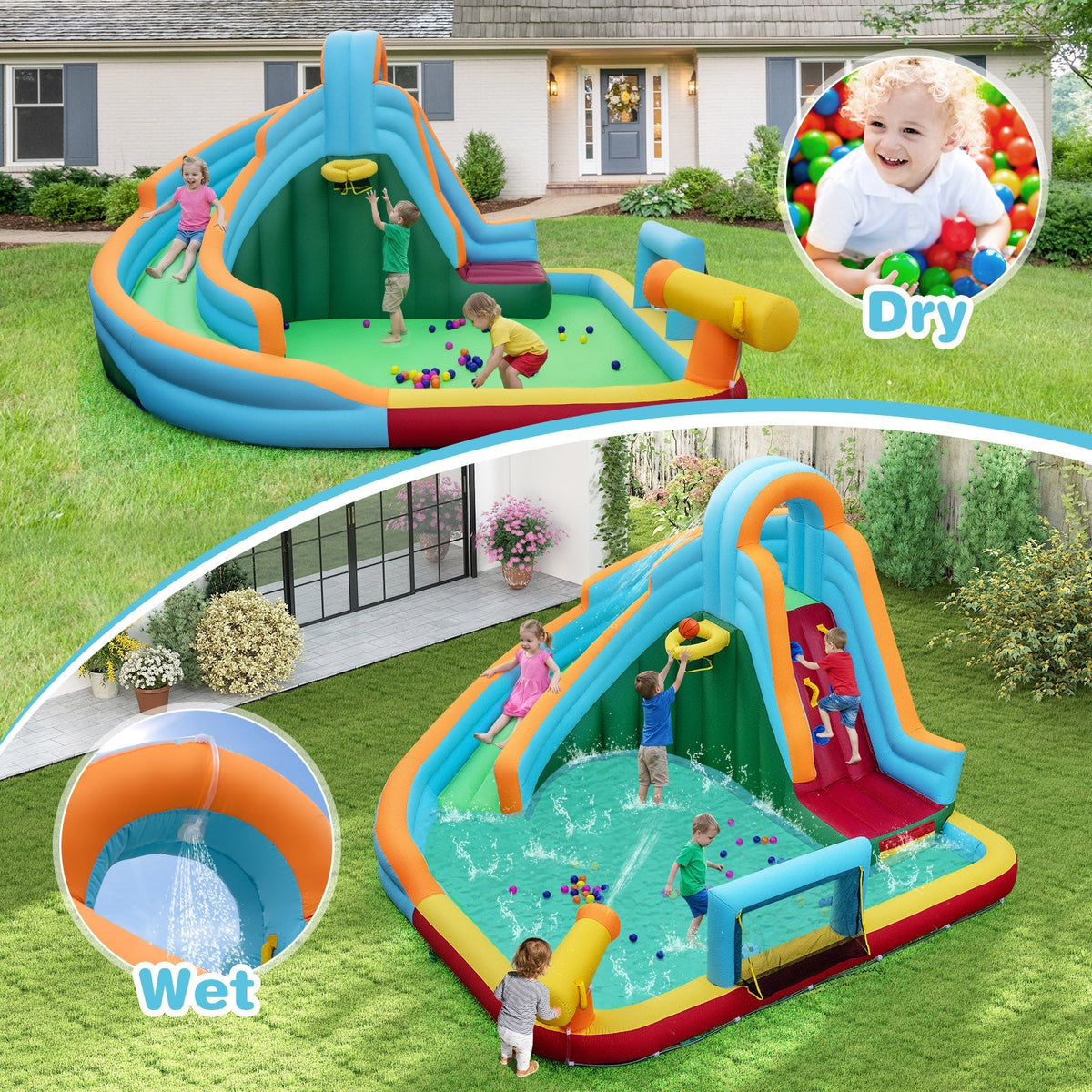 Inflatable Water Slide Park 6-in-1 Giant Bounce House without Blower costway5