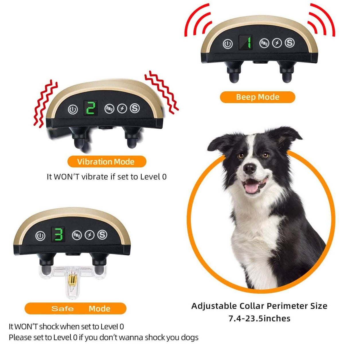 USB Rechargeable Waterproof Dog Bark Collar with Vibration and Beep
