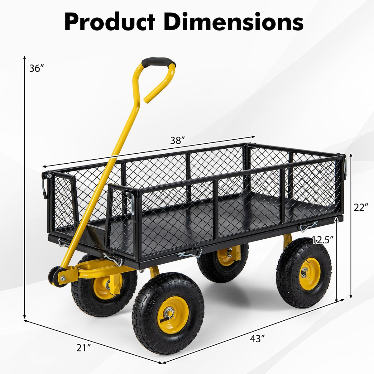 Utility Garden Wagon with 4 Removable Side Panels and 900/1200 LBS Load Capacity