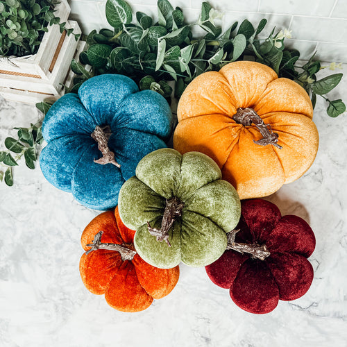 Velvet Pumpkins - Plush Fall Tabletop Decor, Mini Velvet Pumpkins for Mantel
