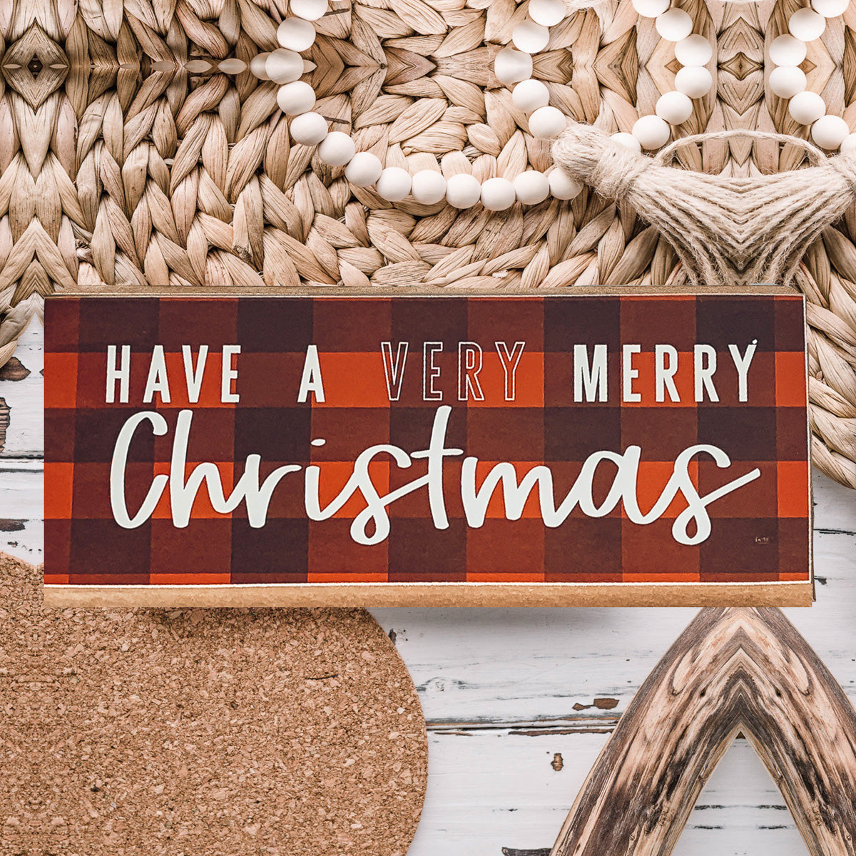 Red Buffalo Check Christmas Sign - Farmhouse Holiday Wooden Wall Decor