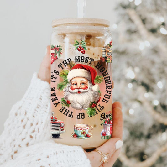 Vintage Christmas 17oz Can Cup - Retro Holiday Tumbler With Nostalgic Graphics