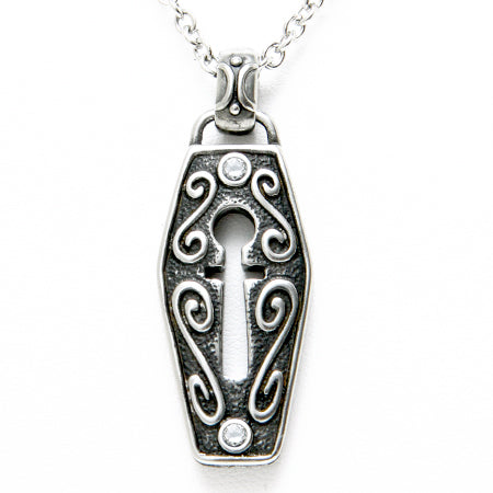 Vintage Silver Keyhole Unlock Necklace Gothic Coffin Charm