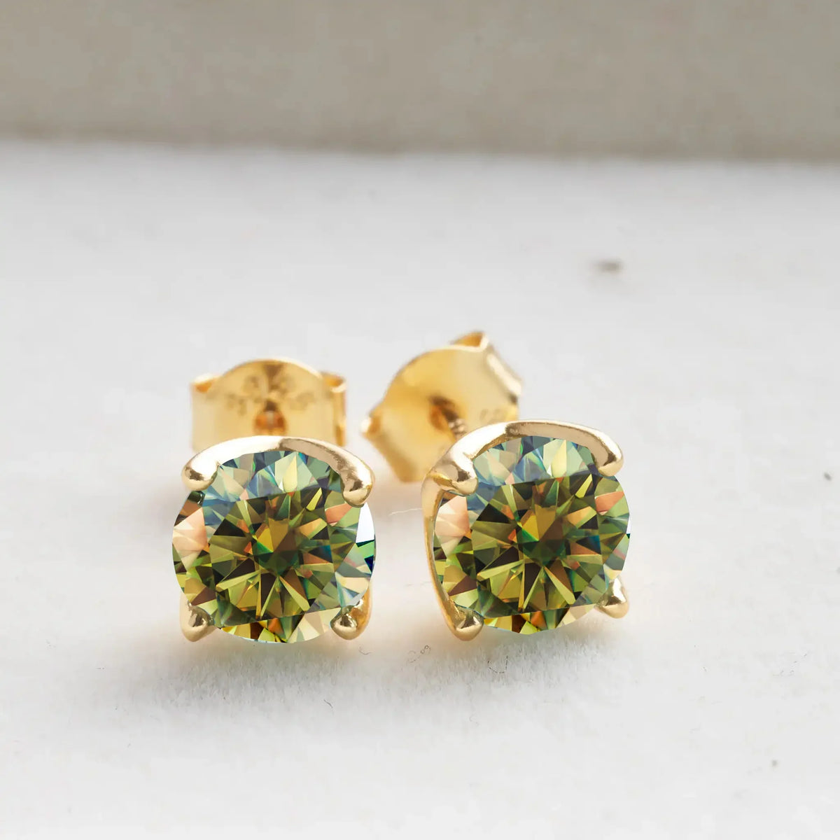 VVS D Moissanite Stud Earrings 925 Sterling Silver 18K Gold Plated Wedding
