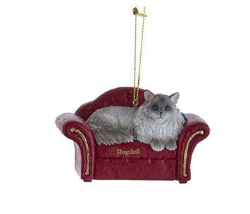 Cat On Red Sofa Ornament -