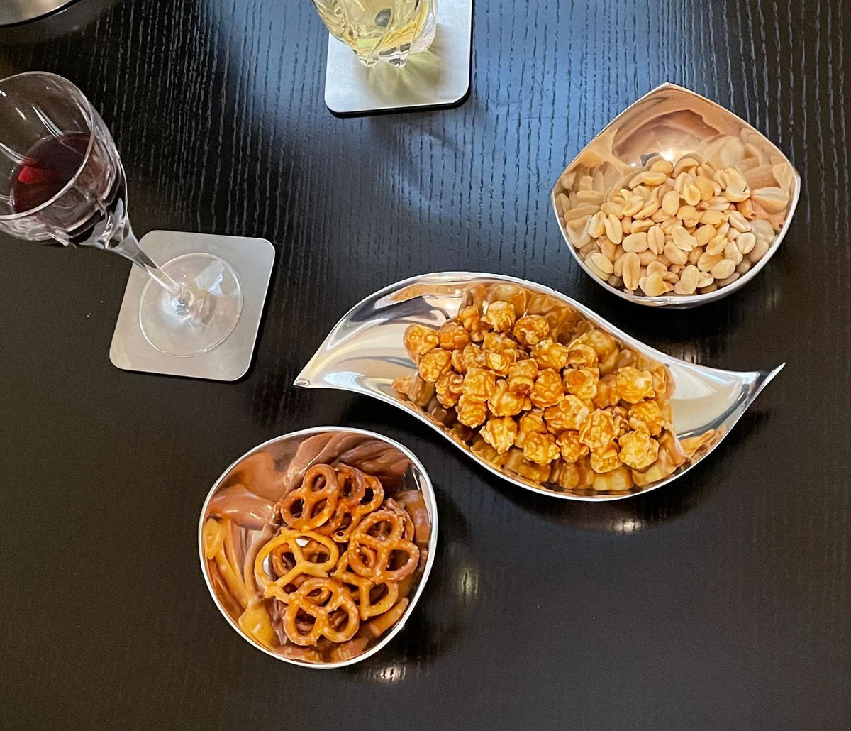 Wavy Recycled Aluminum Snack And Nut Bowl Minimal Design