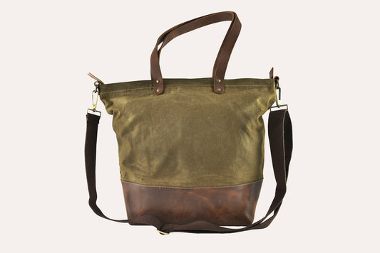 Waxed Canvas And Leather Boyfriend Tote Bag Large Everyday