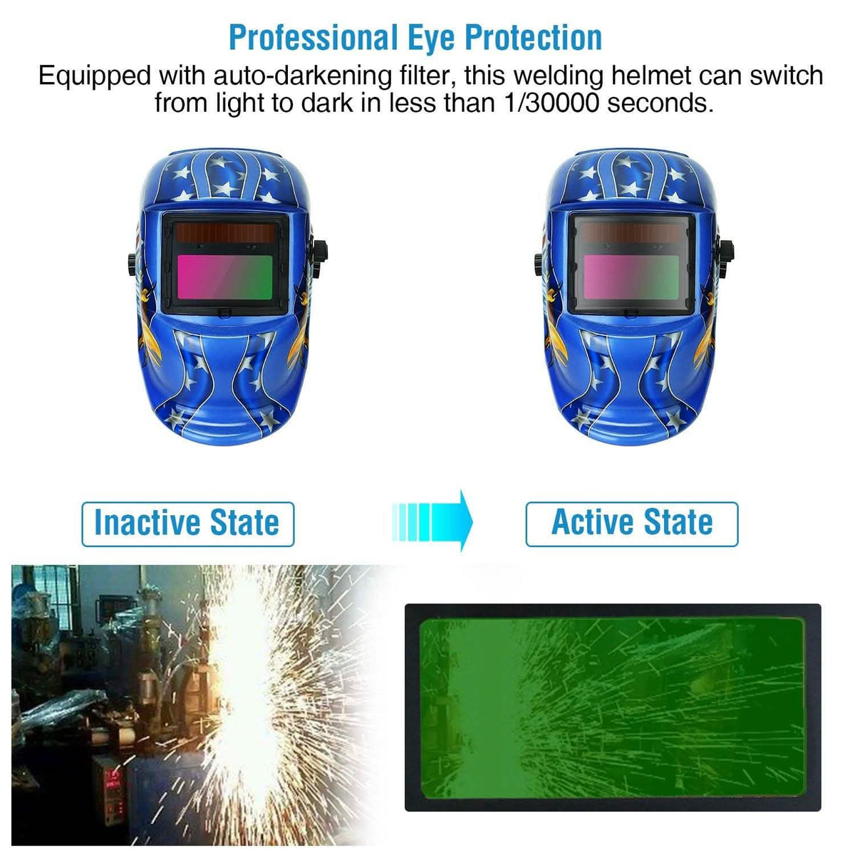 Casco de soldadura con energía solar y oscurecimiento automático con pantalla ancha ajustable