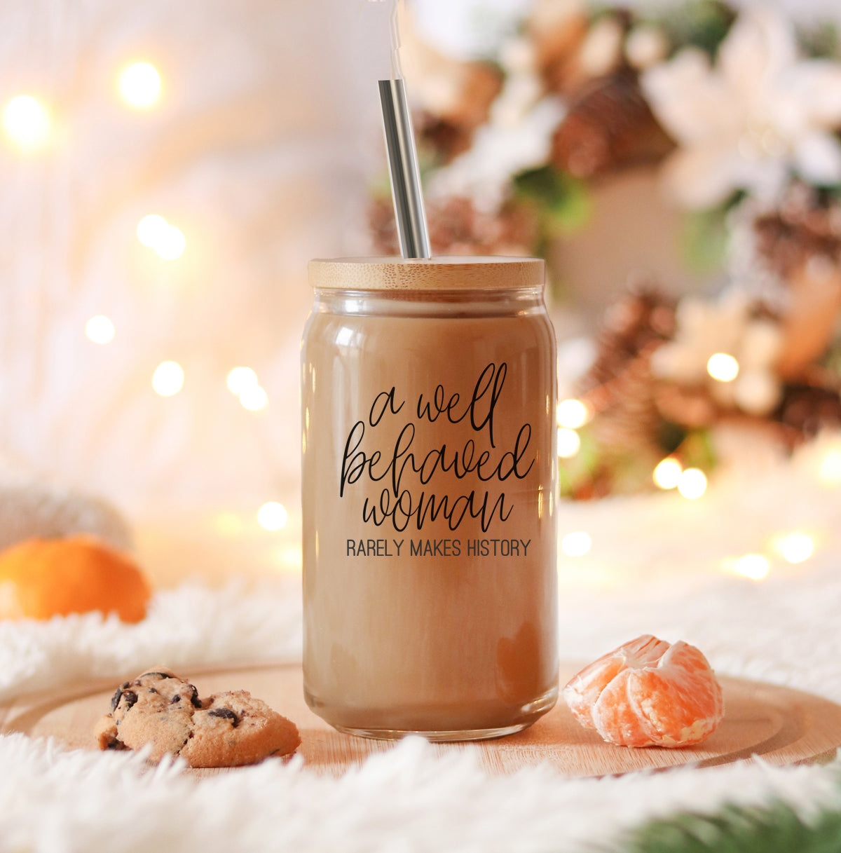 Well Behaved 17oz Glass Tumbler With Bamboo Lid, Stainless Straws and Cleaner