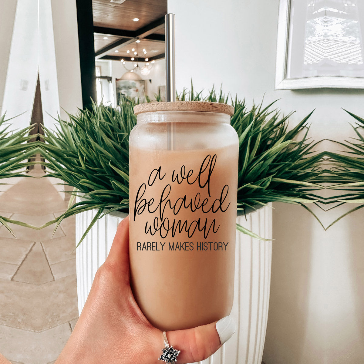 Well Behaved 17oz Glass Tumbler With Bamboo Lid, Stainless Straws and Cleaner