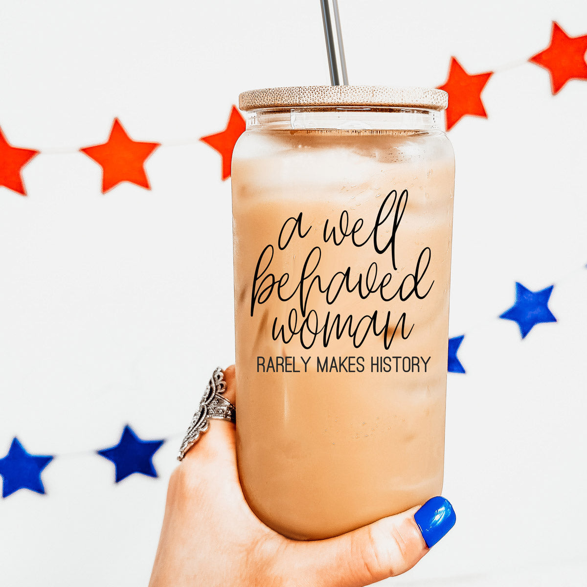 Well Behaved 17oz Glass Tumbler With Bamboo Lid, Stainless Straws and Cleaner