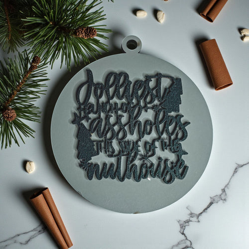 Funny Sarcastic Christmas Ornament Wooden Jolliest Bunch 12 Colors Holiday Gift