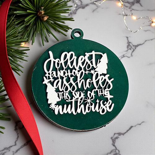 Funny Sarcastic Christmas Ornament Wooden Jolliest Bunch 12 Colors Holiday Gift