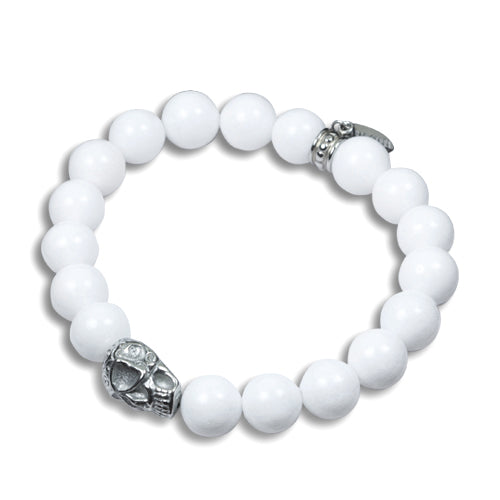 White Howlite Skull Bead Stretch Bracelet Men Women