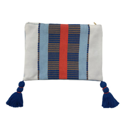 White Striped Handwoven Backstrap Clutch - Guatemalan Artisan Small Boho Purse