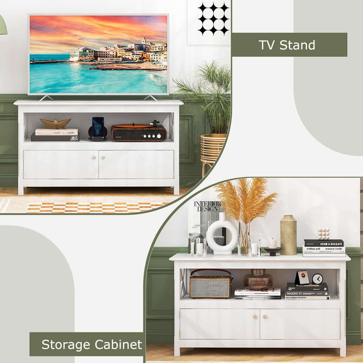 44 Inch Wooden Storage Cabinet TV Stand