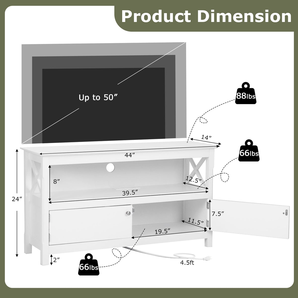 44 Inch Wooden Storage Cabinet TV Stand