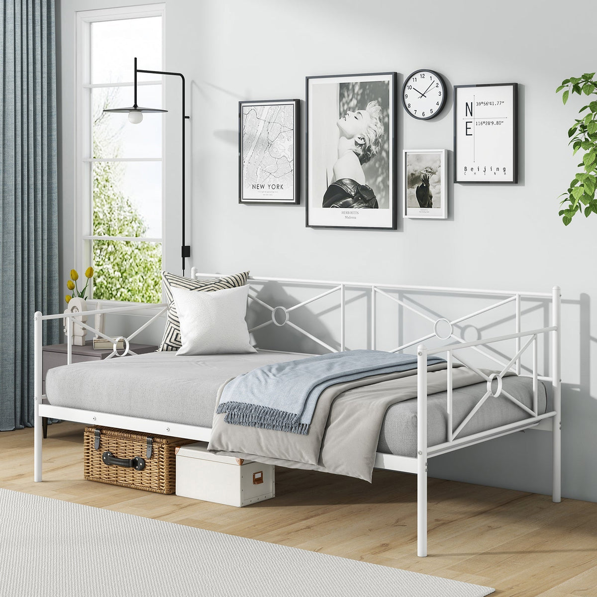 Metal Daybed Twin Bed Frame Stable Steel Slats Sofa Bed