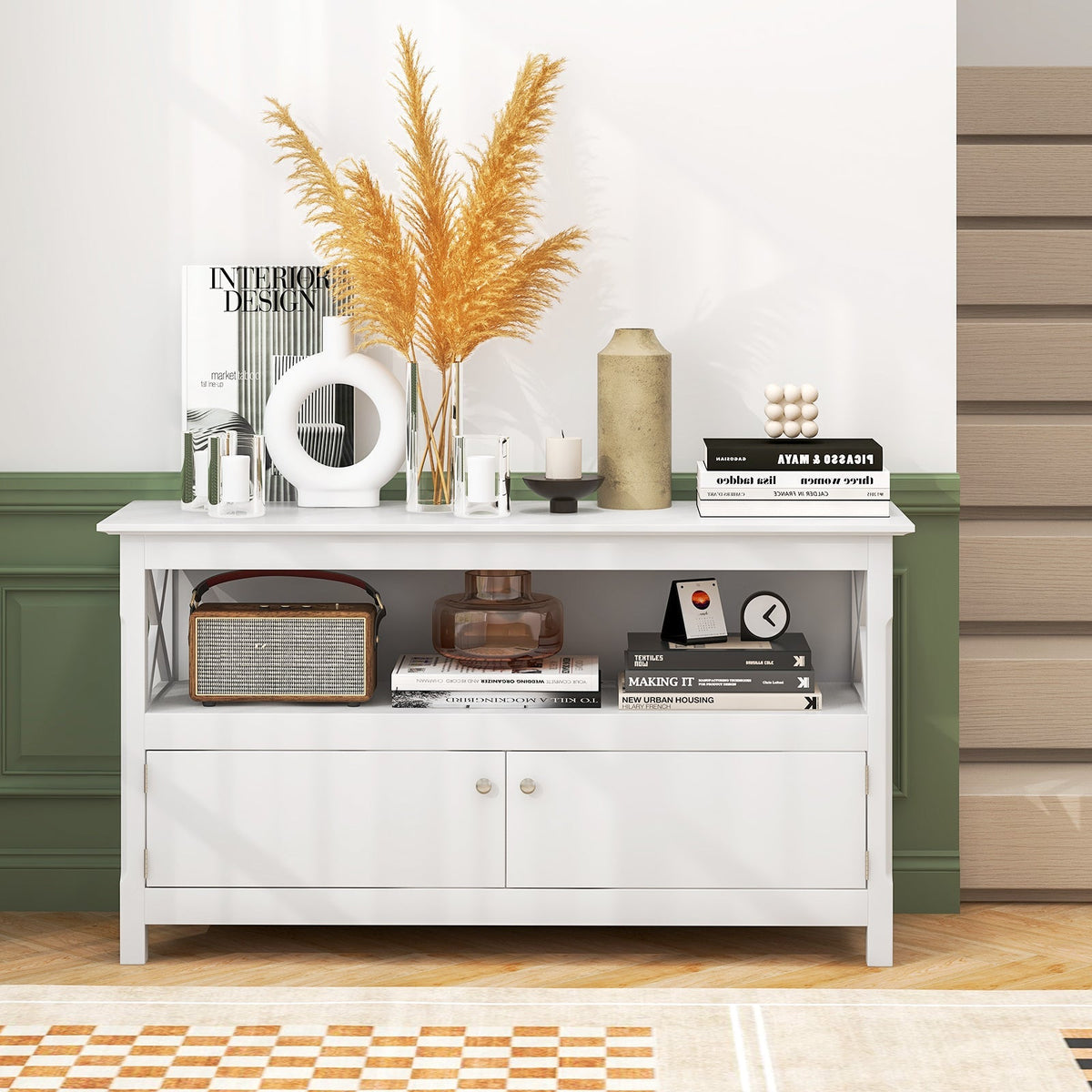 44 Inch Wooden Storage Cabinet TV Stand