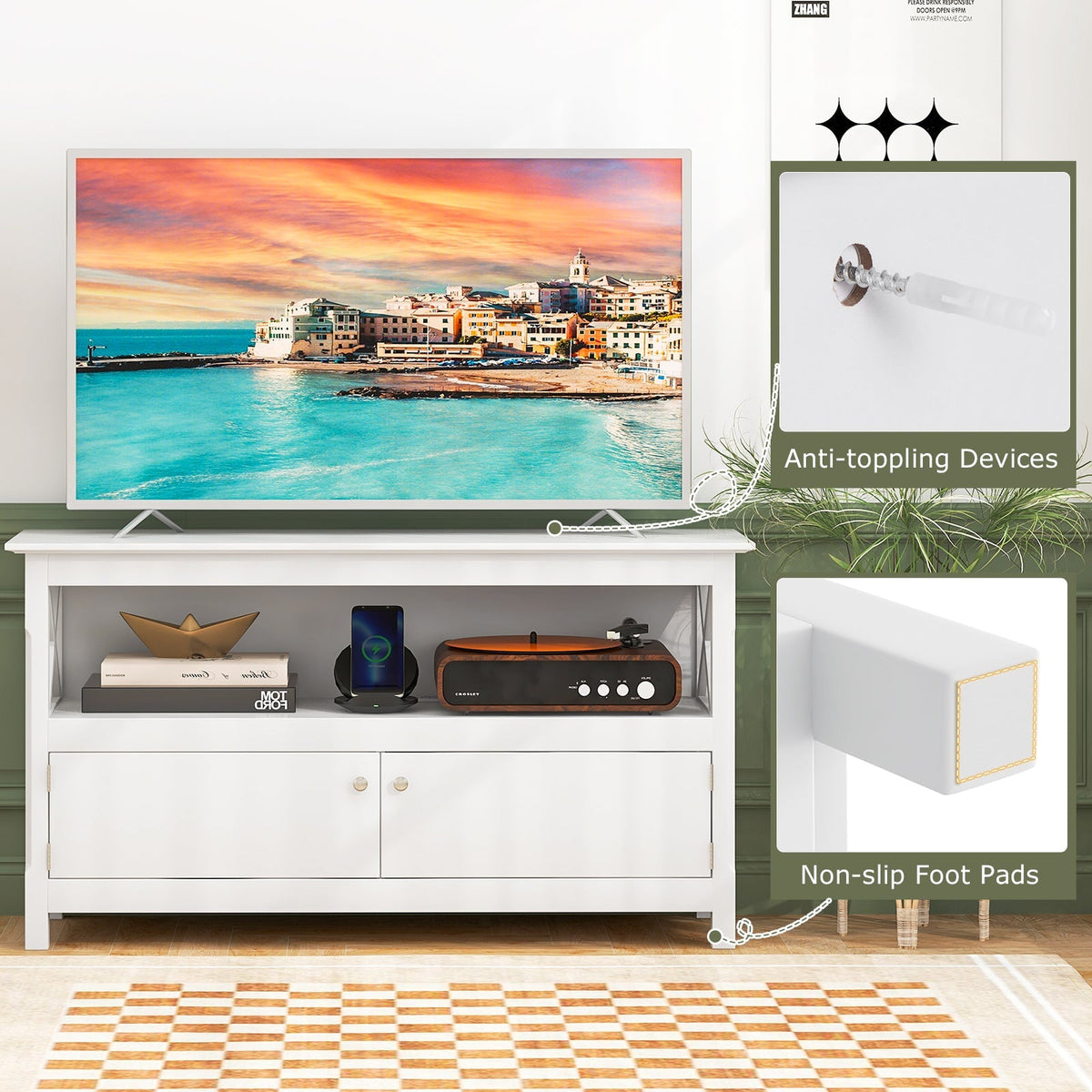 44 Inch Wooden Storage Cabinet TV Stand