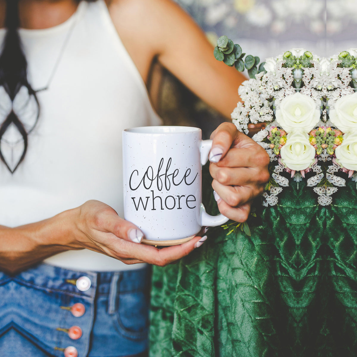 Coffee Whore 16oz Ceramic Coffee Mug - Large Funny Sass Morning Gift