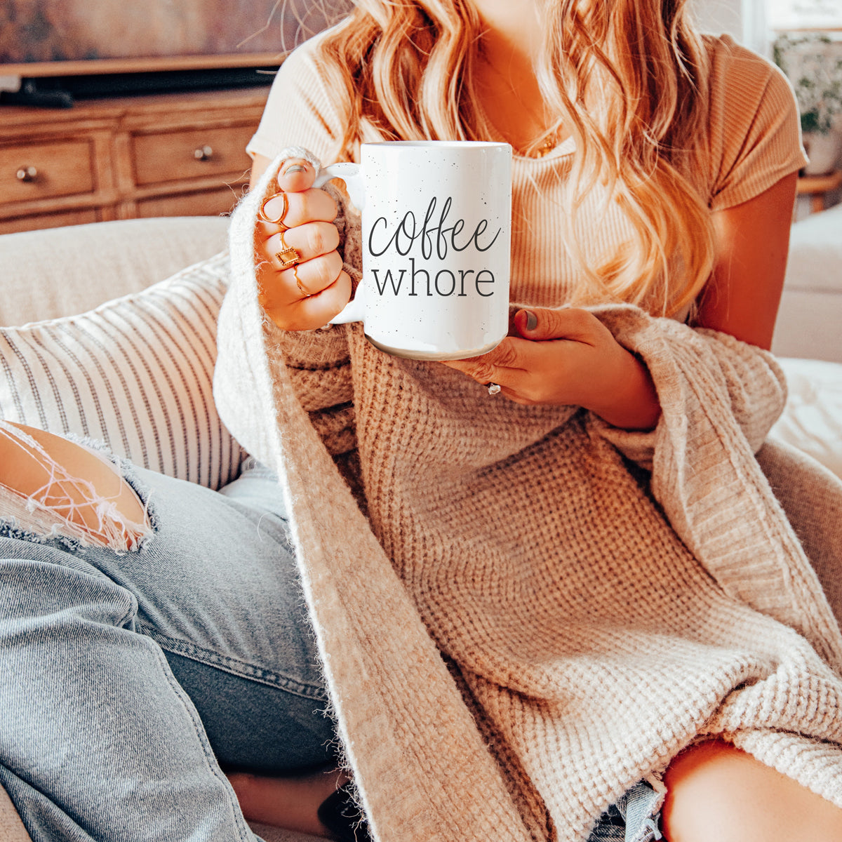 Coffee Whore 16oz Ceramic Coffee Mug - Large Funny Sass Morning Gift