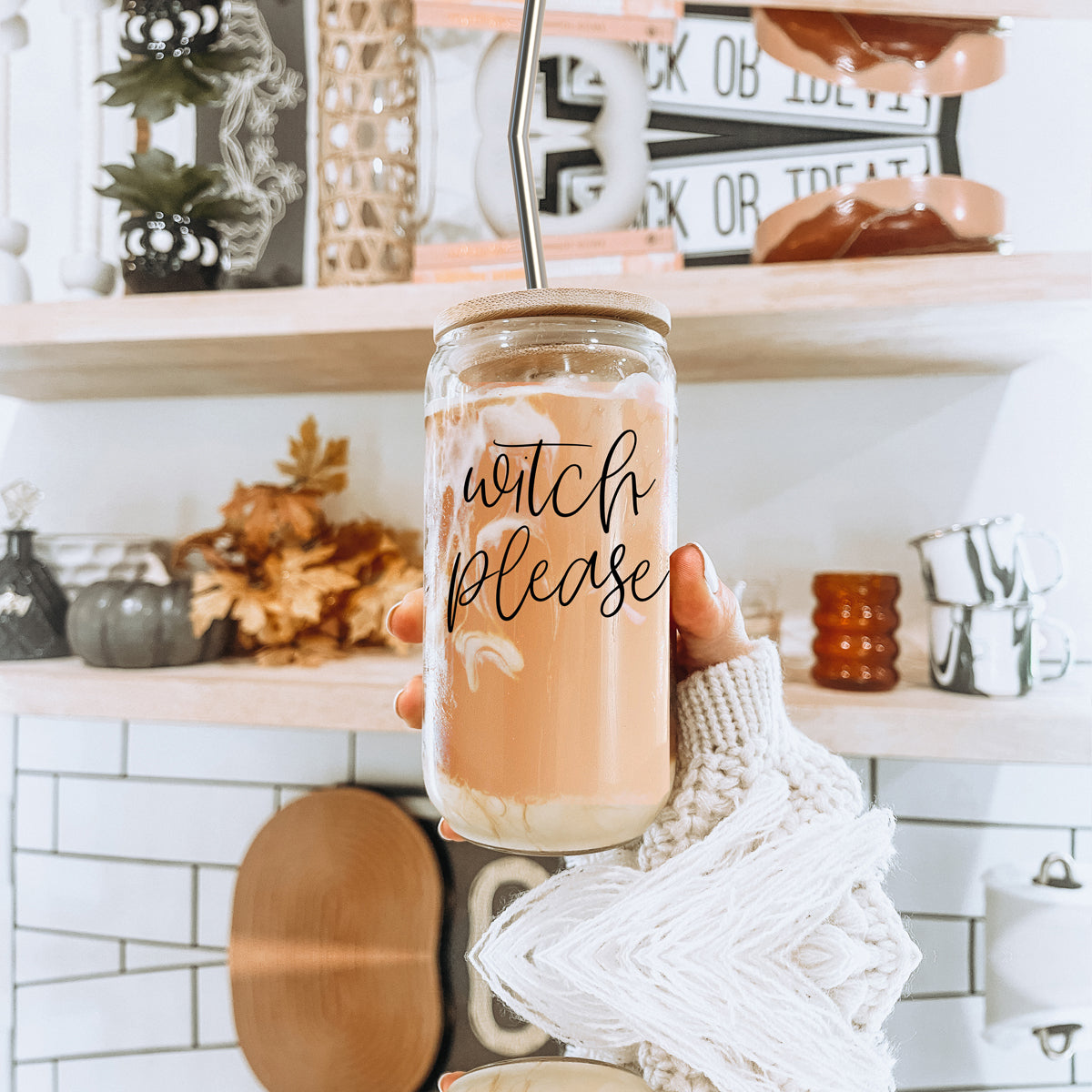 Witch Please 17oz Glass Tumbler With Bamboo Lid Stainless Straws And Cleaner