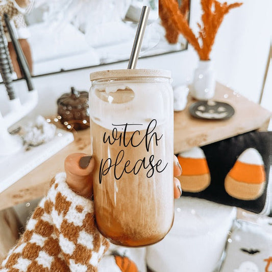 Witch Please 17oz Glass Tumbler With Bamboo Lid Stainless Straws And Cleaner