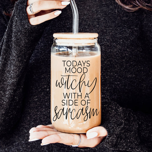 Witchy 20oz Glass Tumbler Pre-Order - Hocus Pocus I Need Coffee Bamboo Lid