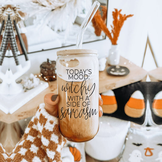 20oz Glass Tumbler Hocus Pocus Coffee Quote With Bamboo Lid Straws And Cleaner