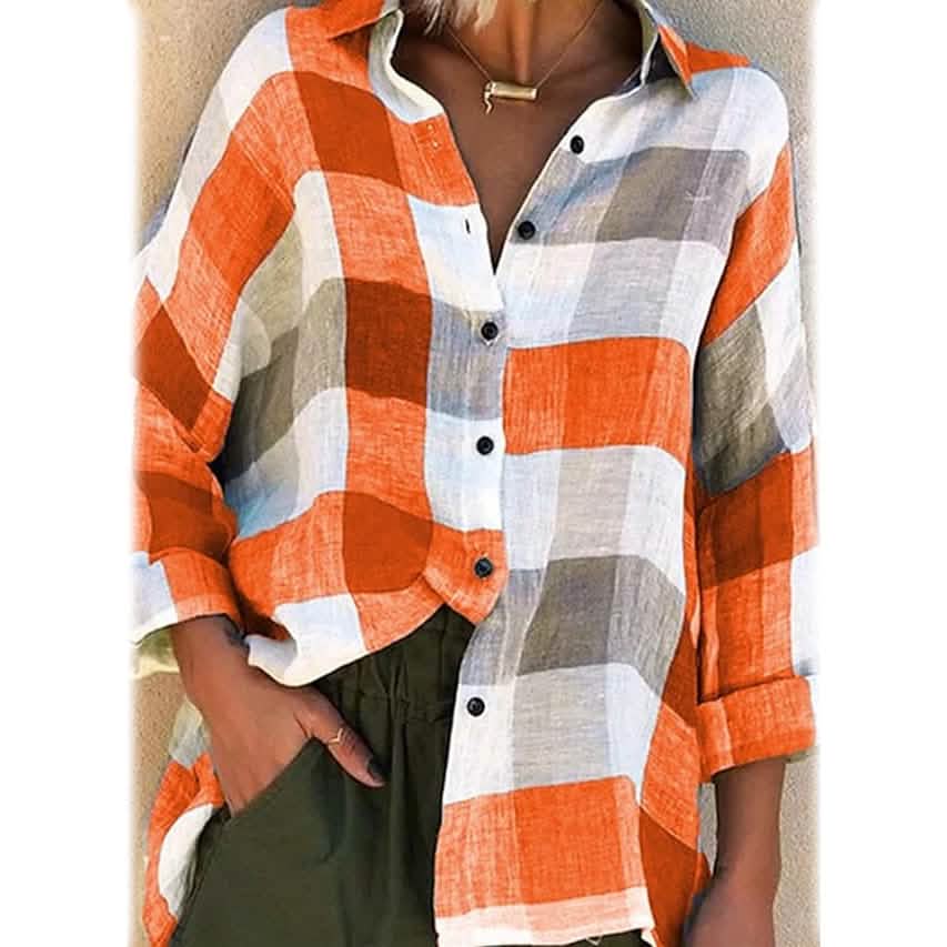Women's Basic Loose Checkered Long Sleeve Shirt