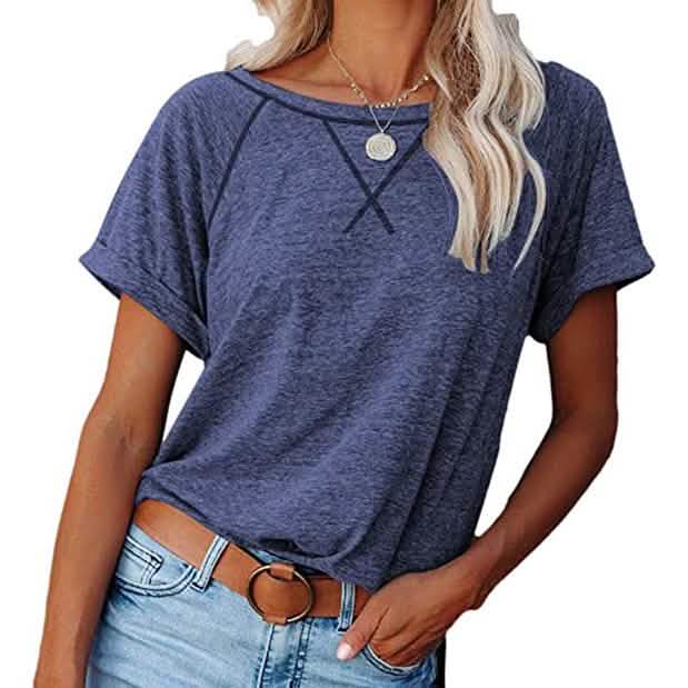 Camisetas raglán de manga corta con cuello redondo para mujer