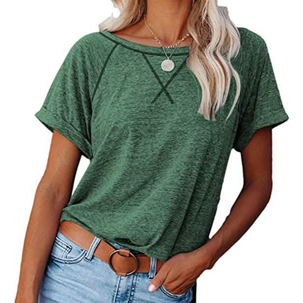 Camisetas raglán de manga corta con cuello redondo para mujer