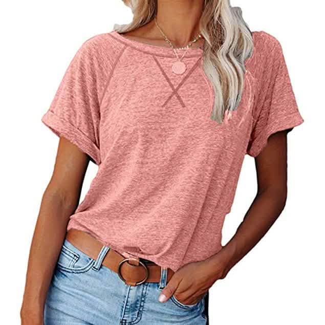 Camisetas raglán de manga corta con cuello redondo para mujer