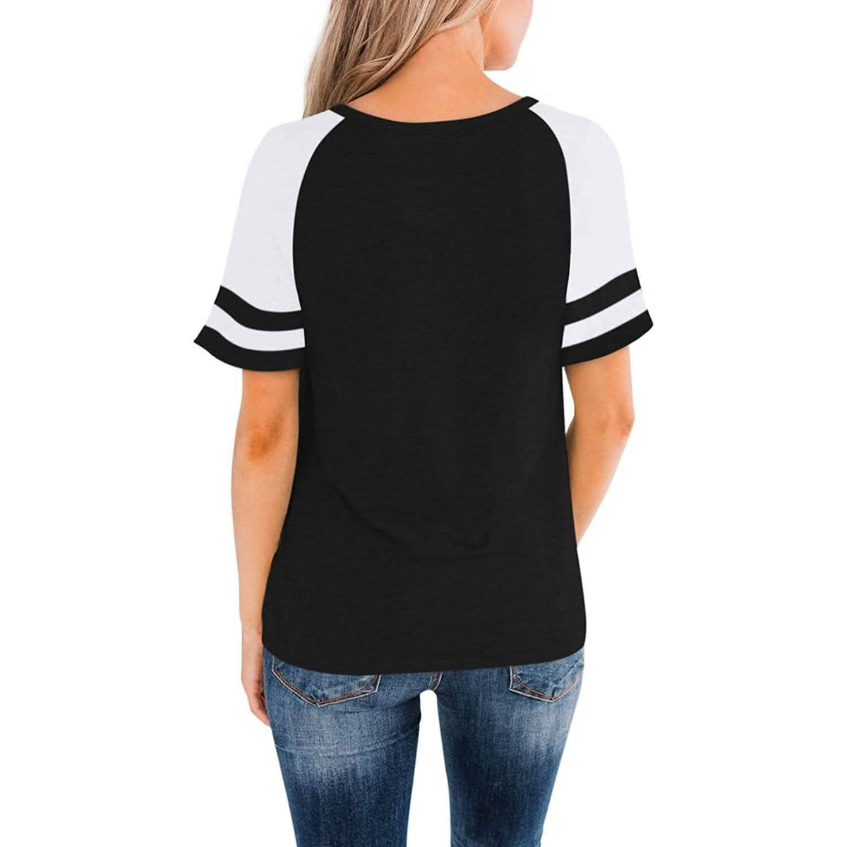 Camisetas de manga corta para mujer, cuello redondo, bloques de color
