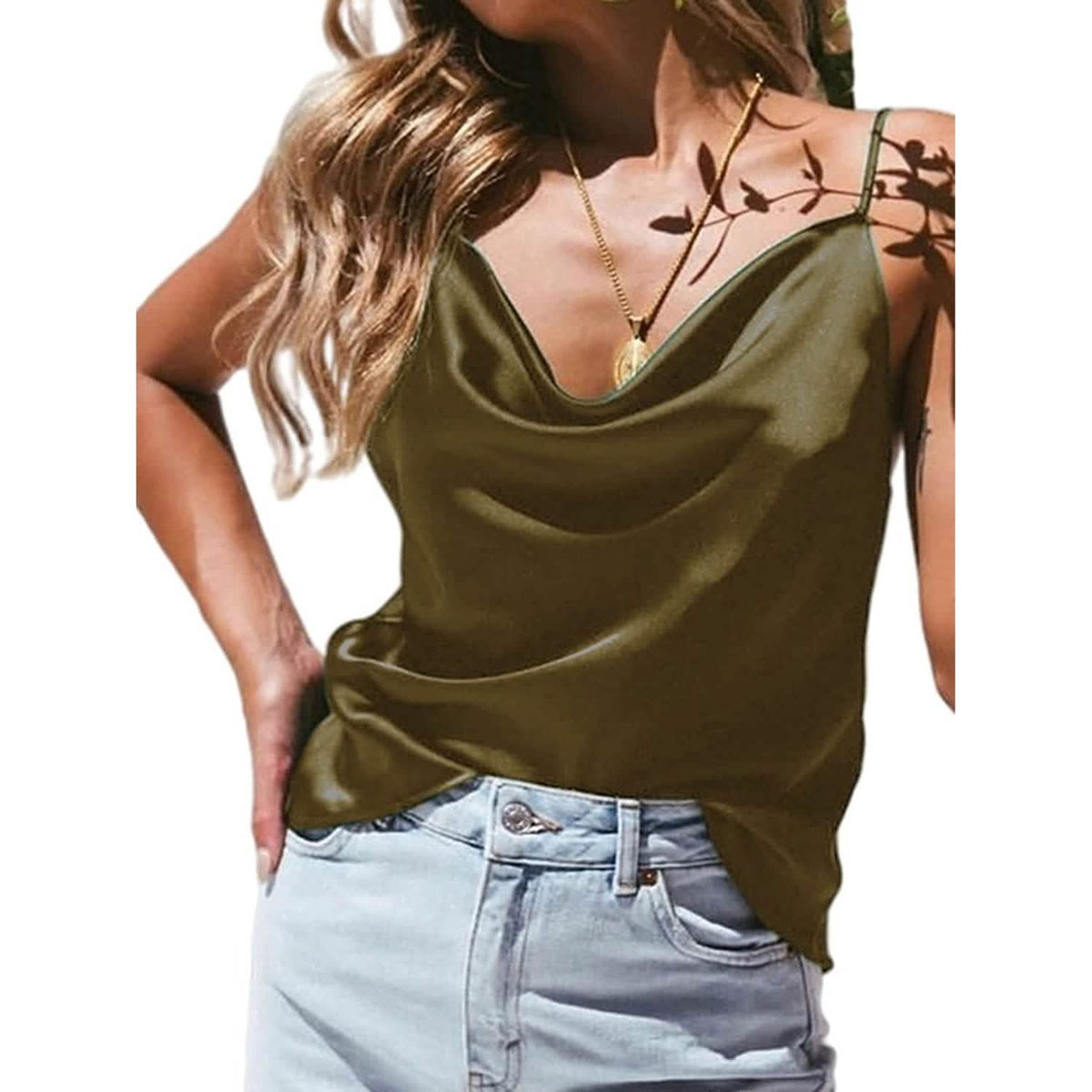 Women's Spaghetti Strap V-Neck Satin Suspender