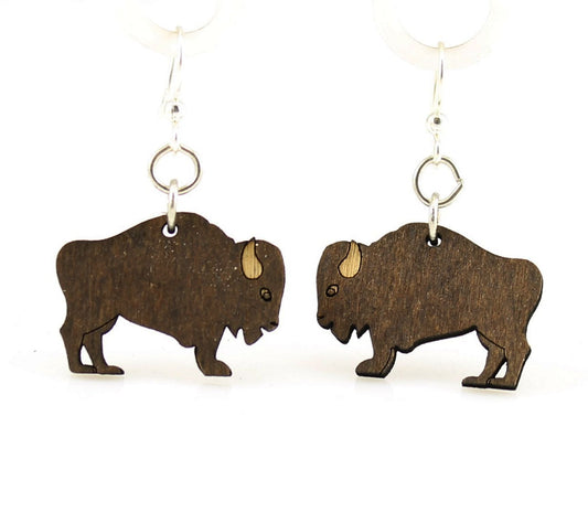 Wooden Buffalo Dangle Earrings Rustic Tribal Jewelry