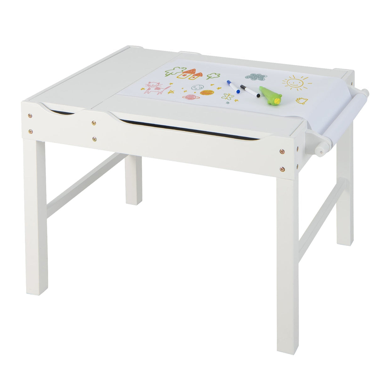 Wooden Kids Multi Activity Play Table with Storage Paper Roll