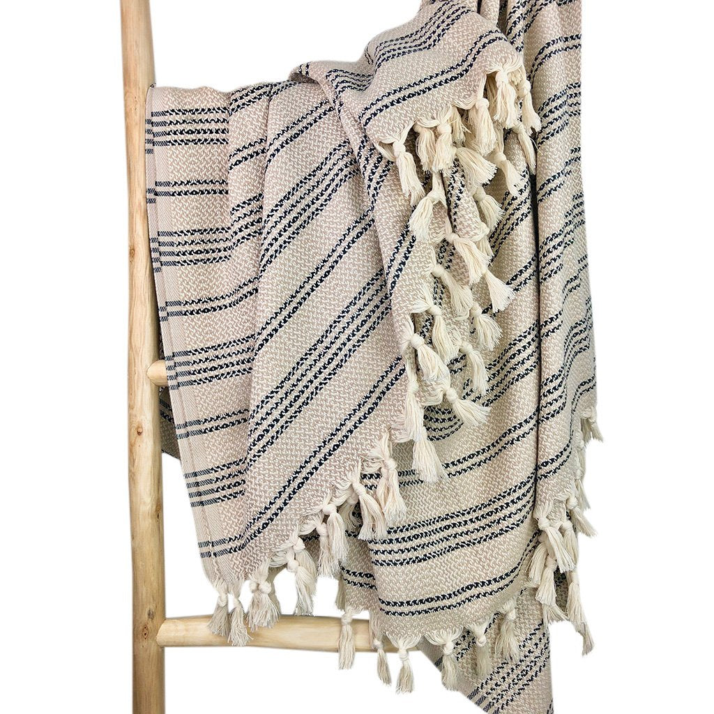 Woven Stripe Turkish Throw Cotton Fringe Lightweight