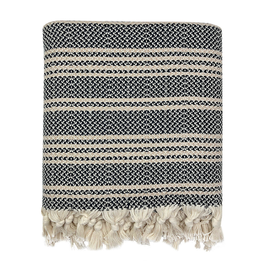Woven Stripe Turkish Throw Cotton Fringe Lightweight