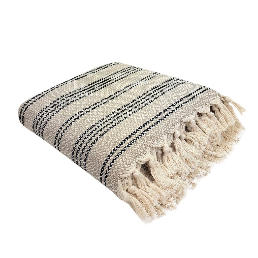 Woven Stripe Turkish Throw Cotton Fringe Lightweight