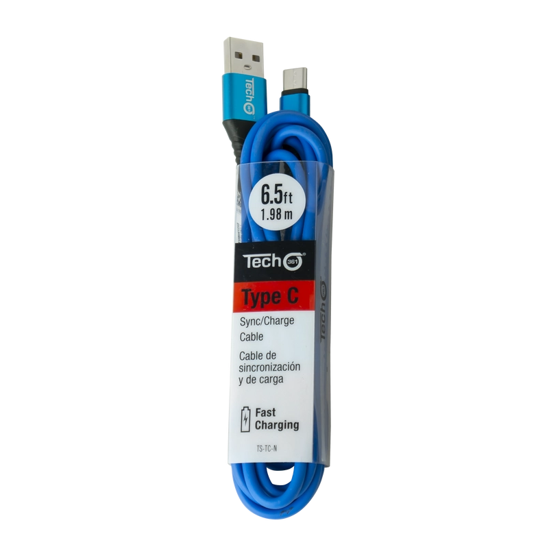 USB type C 6.5 foot Sync/Charge Cable - Blue