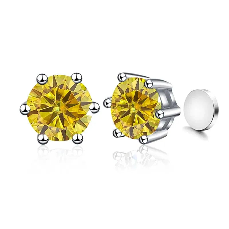 Sterling Silver 925 1ct Moissanite 6-Claw Stud Earrings Unisex Magnetic Hole