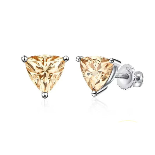 Yellow Moissanite Trillion Stud Earrings 5x5mm 0.5ct 925 Silver Screw Back
